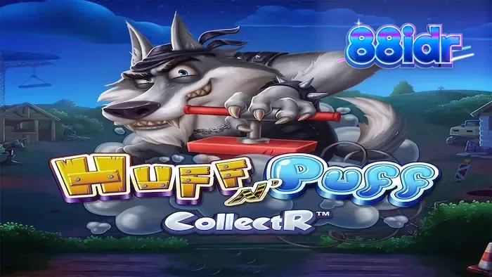 Tampilan visual slot Huff N' Puff CollectR dengan tema babi dan serigala